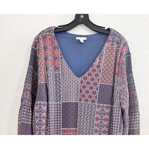 Cato Blue & Red Patchwork Balloon Sleeve‎ Lined Dress Womens Size 22/24W Boho - Picture 7 of 11